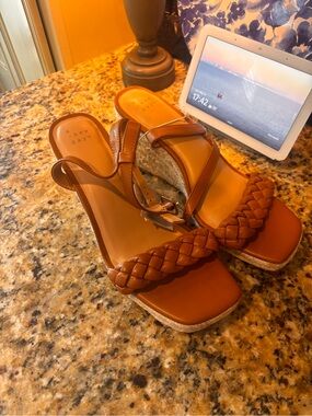 Cognac Braided Strap Wedge Sandal 9 1/2 women’s new with tags